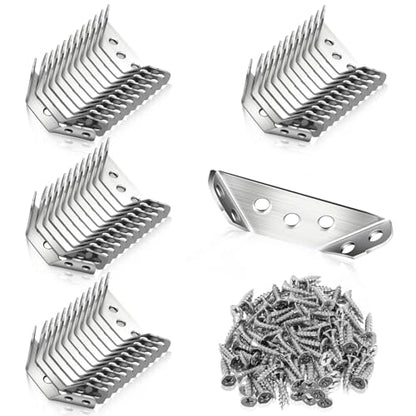 Yaocom 50 Pcs Universal Stainless Steel Furniture Corner Connectors with Screws Heavy Duty Triangular Support Brackets for Wood Furniture, Drawers, Cabinets, Tables, and Chairs