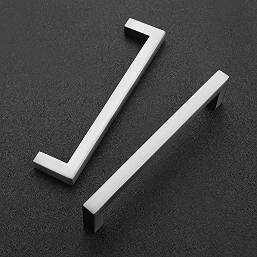 Ravinte 10 Pack Solid 5 Inch Center to Center Slim Square Bar Dresser Drawer Handles Kitchen Cabinet Handles Brushed Nickel Drawer Pulls Kitchen Cabinet Hardware Pulls - size: 5" Hole Center
