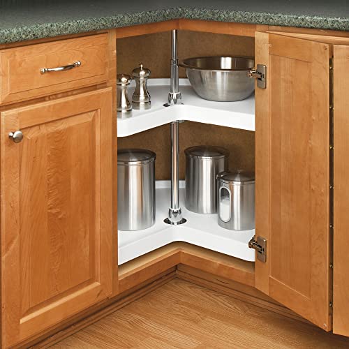 Rev-A-Shelf 24" Kidney Shaped Dual Tier Lazy Susan Organizer for Corner Base Kitchen Cabinets, Plastic Home Storage Shelves, White, 6472-24-11-52 - size: 24 In.