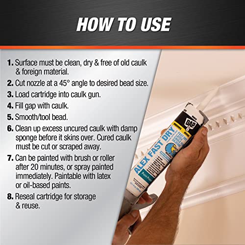 DAP 18425, White Caulk, 10.1 oz, 10.1 Fl Oz, Whites - size: 10.1 oz