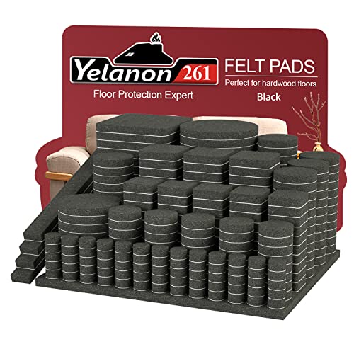 Yelanon Felt Furniture Pads for Hardwood Floors -261 Pcs Premium Floor Protectors for Furniture, Felt Pads for Chair Legs, Black - size: 261 Pcs Black