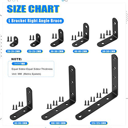 Glarks 20 Set 40mm Black L Angle Bracket Corner Brace Joint Fastener for Wood Chair Bookshelf Board Window Furniture Cabinet (40x40x2mm) - size: 40x40x2mm