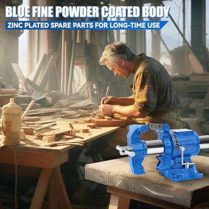 6-Inch Heavy Duty Bench Vise Ductile Iron Bench Vise 360° Multi-Purpose Bench Vice with Anvil, Clamp force 9900lbs, Blue Swivel Vise - size: 6-inch UPG