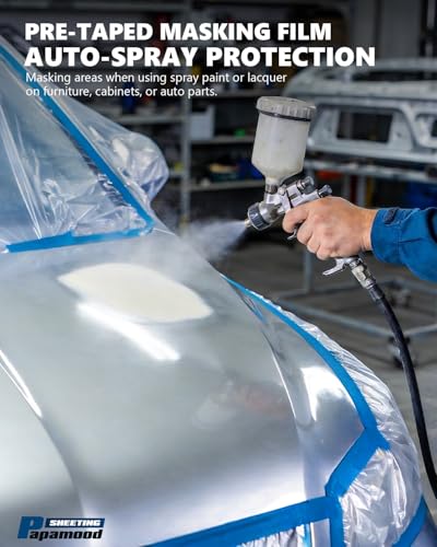 Pre-Taped Masking Film for Painting(2 Rolls) - 22" x 66'Painters Plastic Sheeting with Tape and Drape, Painters Drop Cloth for Automotive & Home, Cover for Walls/Floors/Windows/Cars Protection - size: 2 Rolls of 22" x 66'