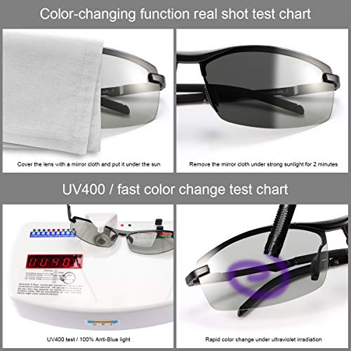 YIMI Men Photochromic Polarized Sports Sunglasses Cycling Fishing Driving Glasses UV Protection Eyeglasses Anti Glare Eyewear - color: A557 Black