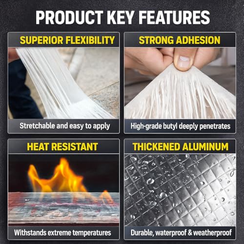 Butyl Waterproof Tape, 4" x 16' Aluminum Foil Sealant Tape for Leak-Proof Patching of Windows, Glass, Boats, Pipes，RV Roof & EPDM Roofs – Silver