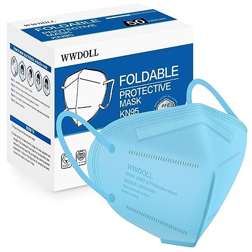 WWDOLL KN95 Face Mask 50 Pack, 5-Layers Breathable KN95 Masks, Blue - color: Blue