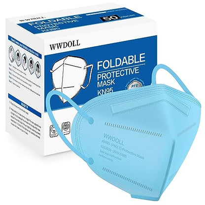 WWDOLL KN95 Face Mask 50 Pack, 5-Layers Breathable KN95 Masks, Blue - color: Blue