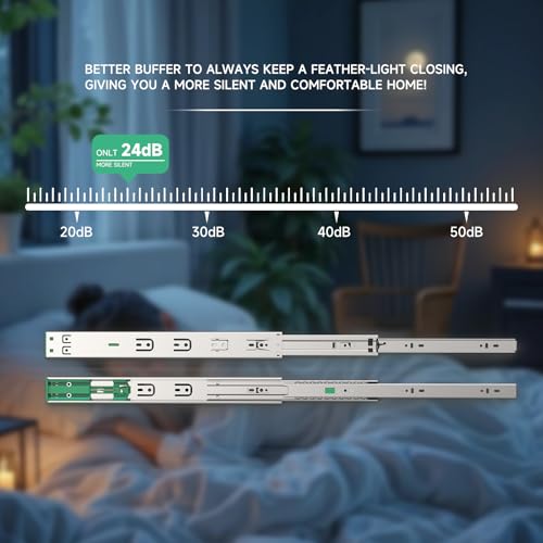 Hitess 10 Pairs Soft Close Drawer Slides 20 Inch Full Extension Heavy Duty Ball Bearing Side Mount Cabinet Glides - size: 20 Inch