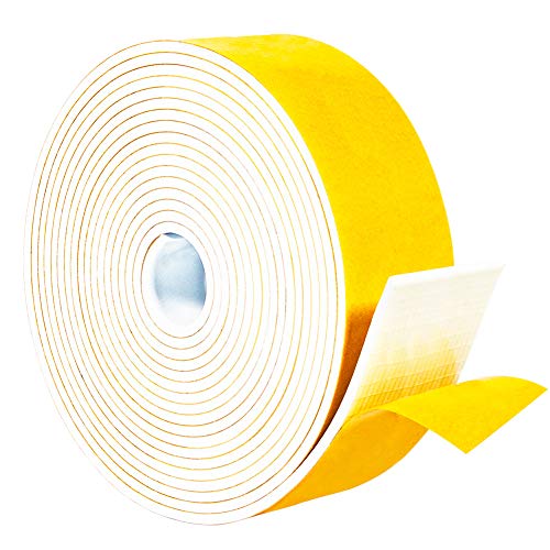 Yotache White Foam Rubber Seal Strip Tape 2" x1/8", Adhesive Closed Cell Foam Weather Stripping Tape, Total 16 Feet Long - size: 2"x1/8"x16 FT