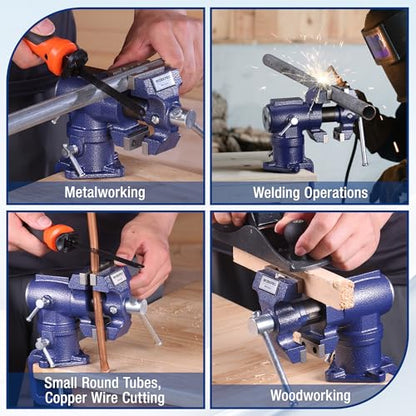 WORKPRO Dual Jaws Table Vise 2.5" & 1.5", 360° Swivel Clamp-On Bench Vise for Woodworking, Metalworking, DIY, Multi-position Small Portable Vise, Mini Vice Clamp for Workbench, Golf Club Regripping
