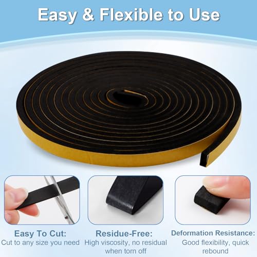 33Ft Weather Stripping Door Seal Strip, Strong Adhesive, Noise-Reduction, Weatherproof Foam Tape Insulation Weather Stripping Door Seal Foam Tape for Doors Windows 1/2 in Wide x 1/4 in Thick - size: 33FT-Black