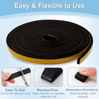 33Ft Weather Stripping Door Seal Strip, Strong Adhesive, Noise-Reduction, Weatherproof Foam Tape Insulation Weather Stripping Door Seal Foam Tape for Doors Windows 1/2 in Wide x 1/4 in Thick - size: 33FT-Black