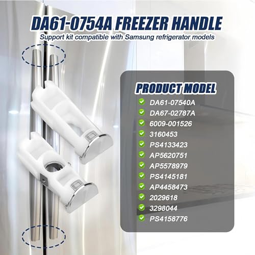 Upgraded DA61-07540A Freezer Door Handle Support Kit Compatible with Samsung Refrigerator Replacement Parts, Includes DA67-02787A Cap & 6009-001526 Screws, Fits AP5578979 PS4145181, White (4 Pack)