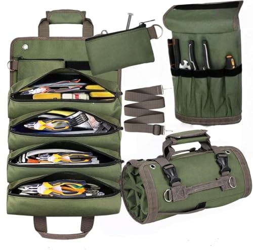 Tool Bag Roll Up-Tool Roll Organizer Portable Tool Roll Pouch for Mechanic Handyman Electrician Motorcycle Tools, Durable Tool Storage,Father Day Gifts Tools for Dad - Men - Mechanic Welding - color: Green