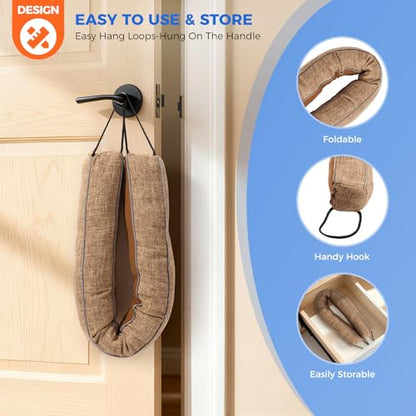 Door Draft Stopper,36 Inch Weighted Under Door Draft, Heavy Duty Soundproof Bottom of Door,Blocks Cold Air/Noise/Wind,Easy Install,Save Energy,Machine Washable,Home Essentials (Brown-36inch)