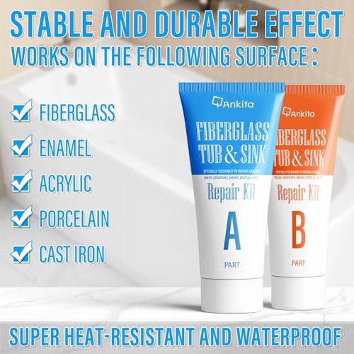 Fiberglass Tub Repair Kit(Color Match), Fiberglass Shower and Acrylic Bathtub Repair Kit for Scratches, Cracks, Chips, Holes on Porcelain, Enamel, Tubs, Tile, Sink, Fix Chipped Almond Bath Tub
