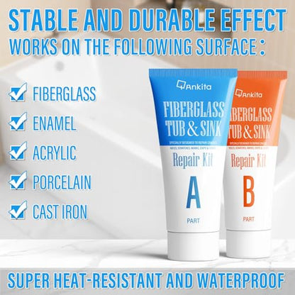 Fiberglass Tub Repair Kit(Color Match), Fiberglass Shower and Acrylic Bathtub Repair Kit for Scratches, Cracks, Chips, Holes on Porcelain, Enamel, Tubs, Tile, Sink, Fix Chipped Almond Bath Tub