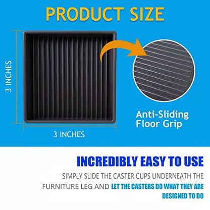 3X3 Square Rubber Furniture Caster Cups, TL-JIYPU Caster Cups with Anti-Sliding Floor Grip 4 PCS, Ideal Furniture Coasters, Floor Protectors Brown, Non Skid Furniture Pads, Rubber Furniture Cups - size: 3X3 Inch