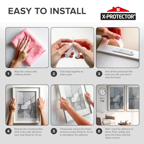 X-Protector Picture Hanging Strips - 20 Pairs Damage Free Picture Hangers - Self Adhesive Hangers Without Nails - Heavy Duty Wall Hanging Strips - Wall Sticky for Hanging Up to 10 LBS (Size S) - size: S