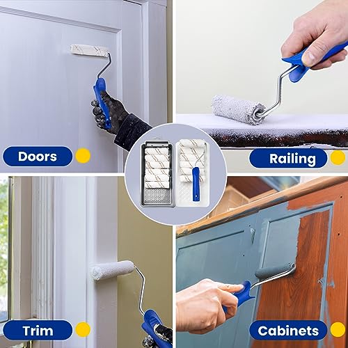 Mister Rui Paint Roller Kit, 16 Pack, 4 Inch Microfiber Paint Rollers, Small Paint Roller Covers, Disposable Paint Tray Liner and Frame, Mini Rollers for Painting Walls, Doors, Cabinets - size: 4 Inch,16 Pack
