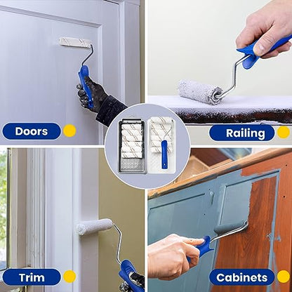 Mister Rui Paint Roller Kit, 16 Pack, 4 Inch Microfiber Paint Rollers, Small Paint Roller Covers, Disposable Paint Tray Liner and Frame, Mini Rollers for Painting Walls, Doors, Cabinets - size: 4 Inch,16 Pack