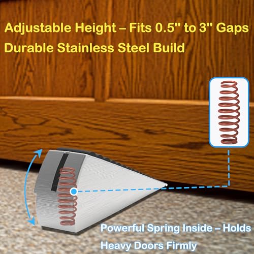 Heavy Duty Door Stopper, Stainless Steel and Rubber, Spring-Loaded Adjustable Design, Non-Slip Metal Wedge for Home and Office (4)