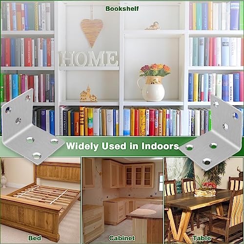 40PCS 1.5'' Metal Angle Brackets,304 Stainless Steel Heavy Duty Angle Bracket with Slot, 90° L Brackets for Wood, Corner Shelf Brackets for Furniture, Book Shelf(Silver,1.5X1.5X0.08IN) - size: 1.57X1.57X0.08IN