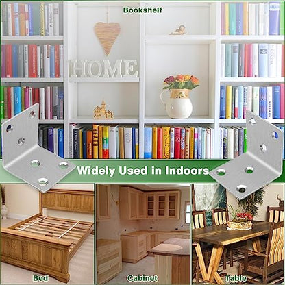 40PCS 1.5'' Metal Angle Brackets,304 Stainless Steel Heavy Duty Angle Bracket with Slot, 90° L Brackets for Wood, Corner Shelf Brackets for Furniture, Book Shelf(Silver,1.5X1.5X0.08IN) - size: 1.57X1.57X0.08IN