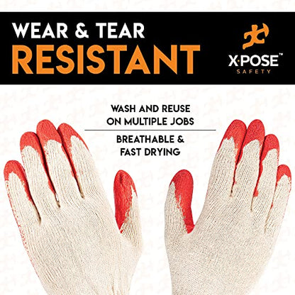 Xpose Safety Red & Blue Palm Work Gloves – Latex-Coated Knit Grip Safety Gloves for Construction, Electricians, & General Use - color: Red