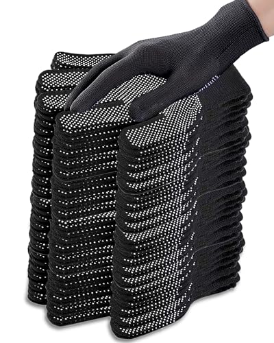 24 Pairs Work Gloves Bulk - Anti-slip Lightweight Gloves -Thin Glove for Driving Construction Cycling Working - color: Black