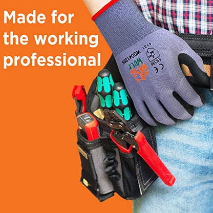 WOLF Ultra-Thin Nitrile Foam Palm Coated Glove with Tacky Dot Grip, Multi Purpose - size: Medium (Pack of 12), style: 15-gauge With Dots