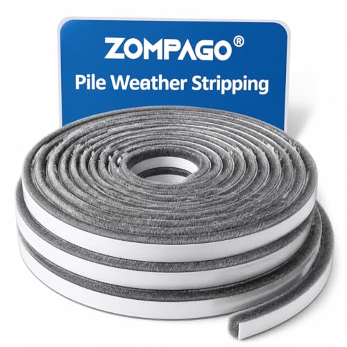 ZOMPAGO Strong Adhesive Brush Weather Stripping 0.2in(T) x 0.4in(W) x 33FT Grey, Door Seal for Sliding Windows & Doors, Soundproof Noise Blocker, Draft Stopper for Garage Door Frame & Exterior Doors - size: 1 Roll, 0.2 in X 0.4 in X 32.8 Ft, Grey