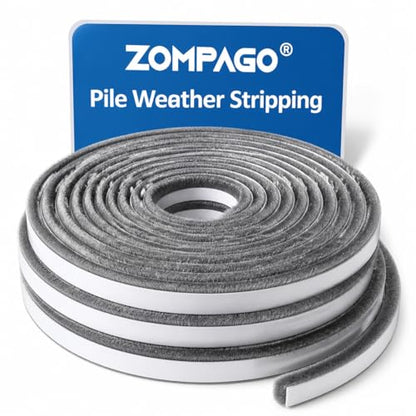 ZOMPAGO Strong Adhesive Brush Weather Stripping,0.4in Thick x 0.4in(W) x 33FT,Grey for Sliding Windows/Doors - Car Door Seal for Soundproofing,Dustproof,Winter Windproof & Warm,Waterproof,DIY Install - size: 1 Roll, 0.6 in X 0.4 in X 32.8 Ft, Grey
