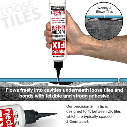 Floor-Fix Pro Easy Squeeze - Extra Strength Adhesive - Fix Loose & Hollow Tiles, Squeaky Wood & Laminate - Includes Built in 5/64” Syringe Tip - No Sealant Gun Required (10.1 Fl Oz) - color: 1