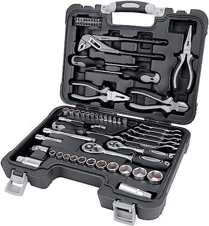 Amazon Basics 65-Piece General Household Home Repair and Mechanic's Hand Tool Kit Set with Storage Case, Portable, Non-Slip Handles, Black - size: 65 piece