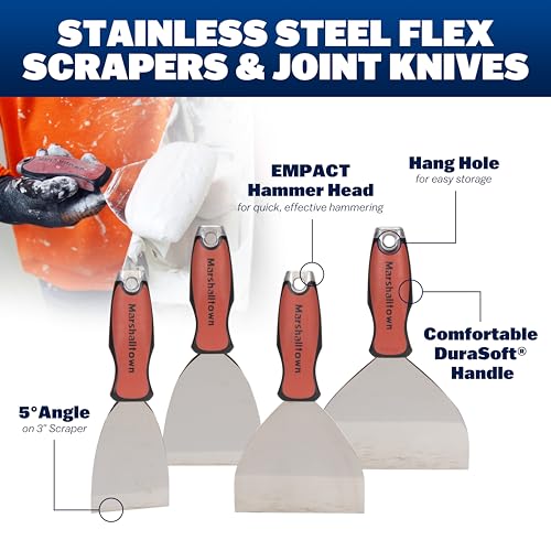 MARSHALLTOWN Stainless Joint Knife Tool Kit, Steel Drywall Finishing Tools, DTKJNT1