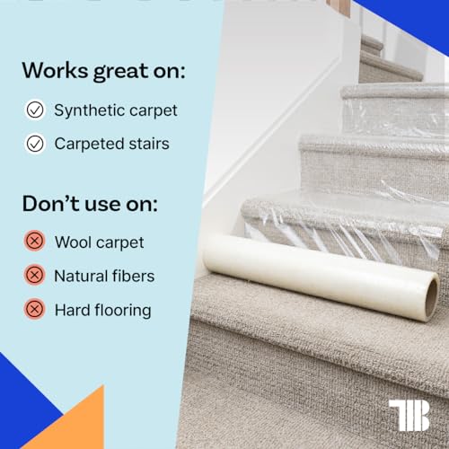 TapeManBlue Carpet Protection Film 36" x 200', 4 Rolls, Self Adhesive Plastic Carpet Protector Film with Clean Removal & Easy Unwind, Durable Protection Tape to Shield Your Surface - size: 36" x 200' (4 rolls)