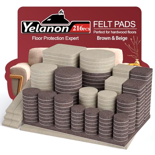 Yelanon Felt Furniture Pads for Hardwood Floors -216 Pcs Premium Felt Pads for Chair Legs, Floor Protectors for Furniture, Beige & Brown - size: 216 pcs Beige & Brown