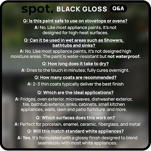 spot. High-Gloss Black Touch Up Paint – Porcelain and Appliance Repair for Chips, Stains, Scratches, and Cracks on Fridges, Microwaves, Dishwashers, Dryers, Tiles, and Metal Surfaces – 1 fl oz - color: Black Pearl