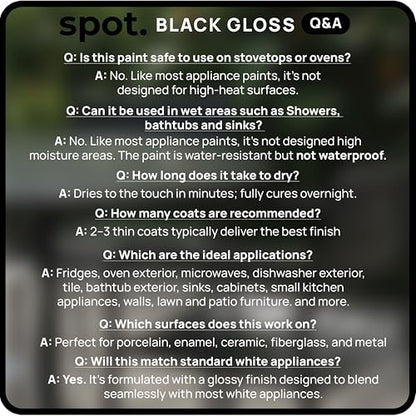 spot. High-Gloss Black Touch Up Paint – Porcelain and Appliance Repair for Chips, Stains, Scratches, and Cracks on Fridges, Microwaves, Dishwashers, Dryers, Tiles, and Metal Surfaces – 1 fl oz - color: Black Pearl