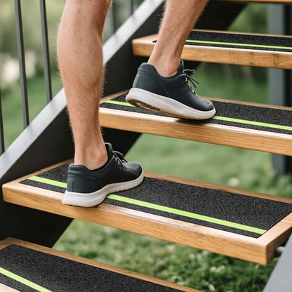 LadyRosian Outdoor Stair Treads Non Slip 15-Pack Black Glow 6" x 30" - Weather Resistant Adhesive Heavy Grip Tape - Waterproof Anti Skid Strips- Glow in The Dark 80-Grit Adhesive Treads - color: Dark, size: 6" x 30"