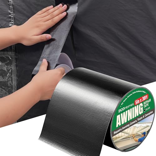 Awning Covers & Tarp Repair Tape - Waterproof Self Adhesive Patch Repair Kit | Patch Tapes for Awnings, Outdoor Canopies, Patio Window Awnings, Gazebos, Tents, RV, Canvas, Boat Covers (Black, 5 Inch) - color: Black, size: 5 Inch By 30 FT
