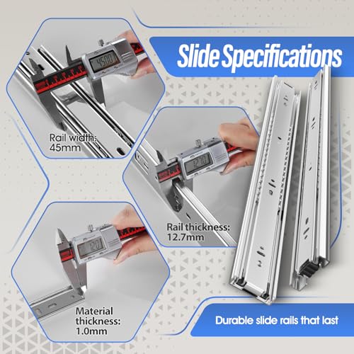 1 Pair Full Extension Ball Bearing Drawer Slides 8 10 12 14 16 18 20 22 24 Inch 100 LB Load Capacity Side Mount File Cabinet Rails Dresser Metal Runner Trash Can Kitchen (24 inch, Silver) - color: Silver, size: 24 Inch