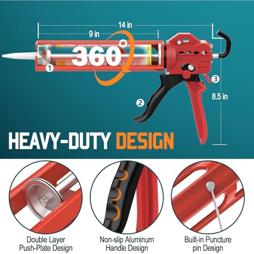 2026 One-Touch Drip-Free Caulk Gun | Effortless & Professional Design with Heavy-Duty Metal Body, 18:1 Thrust Ratio | For 9, 10, 11 oz Silicone Tubes - color: 3- Mix Orange