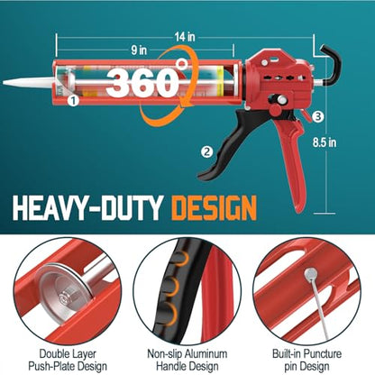 2026 One-Touch Drip-Free Caulk Gun | Effortless & Professional Design with Heavy-Duty Metal Body, 18:1 Thrust Ratio | For 9, 10, 11 oz Silicone Tubes - color: 3- Mix Orange