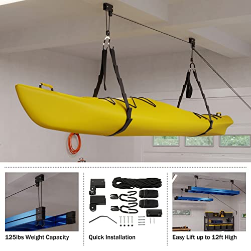 RAD Sportz Kayak Storage Hoist - Overhead Pulley System with 125lb Capacity for Canoes, Bikes, Ladders, and More - for up to 12-Foot Ceilings - size: 1 Pack