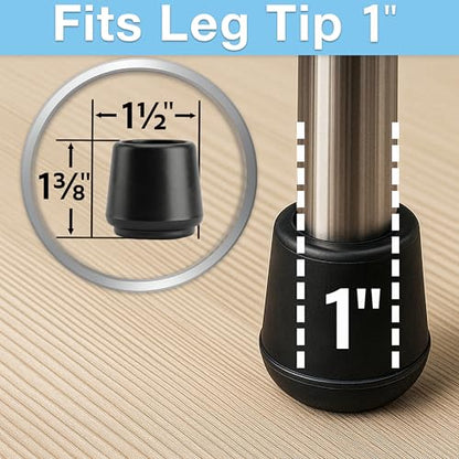 SoftTouch 1" Round Non-Marking Rubber Slip-On Chair Leg Tips, Nonslip Protective Furniture Leg Caps for Chairs, Stools, and Tables on Hard Surfaces, Set of 4, Black