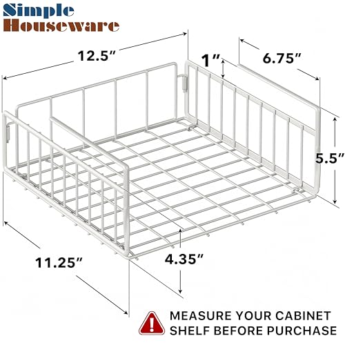 Simple Houseware Under Shelf Basket, White – 2-Pack Space-Saving Storage Organizer for Kitchen, Pantry, Closet, Office – Wire Metal Shelf Organizer, No Tools Required - size: 2 Pack