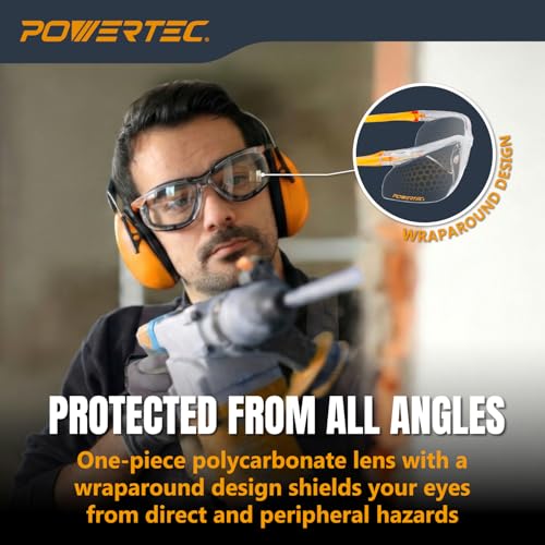 POWERTEC Safety Glasses ANSI Z87.1-2020, Clear Wraparound Protective Eyewear with Removable Foam Gasket, UV Protection for Construction, Woodworking & Jobsite Use (72317) - style: Safety Glasses